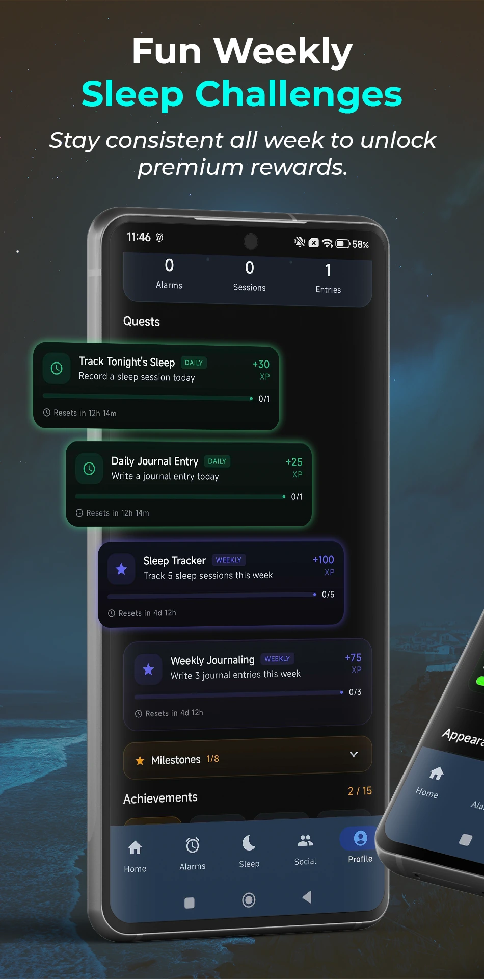 Fun weekly sleep challenges to stay consistent and unlock premium rewards